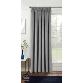 Grey Velvet, Supersoft, 100% Blackout, Thermal Single Door Curtain with Tape Top - 66 x 84 inch (168x214cm)