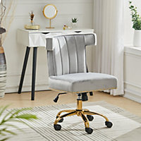 Grey Velvet Swivel Task Office Chair with Nailed Trim