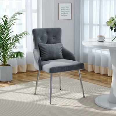 Grey Velvet Tufted Dining Chair with Cushion