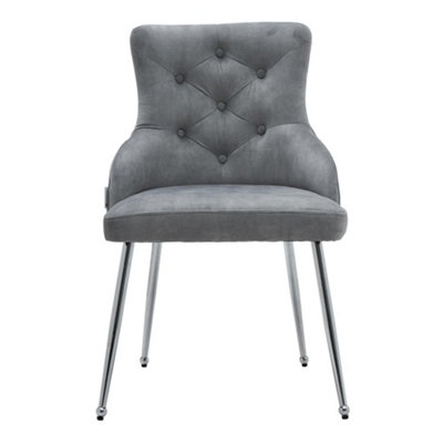 Grey Velvet Tufted Dining Chair with Cushion