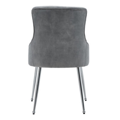 Grey Velvet Tufted Dining Chair with Cushion