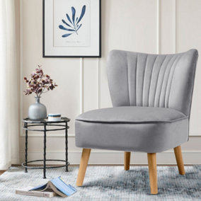 Grey Velvet Tufted Wing Back Accent Chair Dressing Chair with Solid Wood Legs W 57 x D 50 x H 70 cm