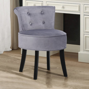 Grey Velvet Upholstered Dressing Table Stool with Rubberwood Legs