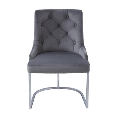 Grey Velvet Upholstered Sponge Filling Dining Chair with Metal Leg