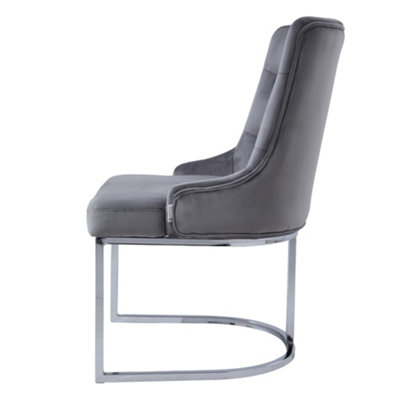 Grey Velvet Upholstered Sponge Filling Dining Chair with Metal Leg