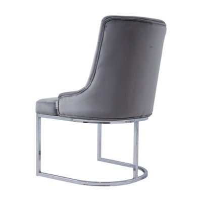 Grey Velvet Upholstered Sponge Filling Dining Chair with Metal Leg
