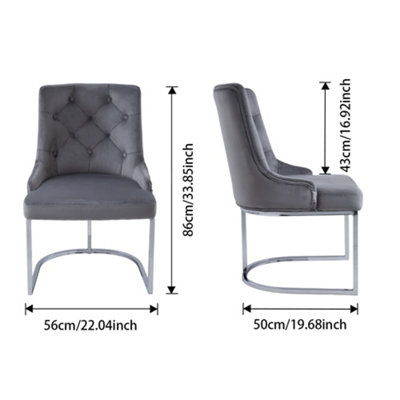 Grey Velvet Upholstered Sponge Filling Dining Chair with Metal Leg