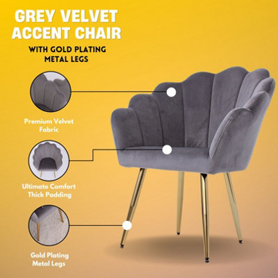 grey velvet dressing table chair Modern Plush Upholstered Dressing Table Chair with White Legs – Living and  Home main image 0