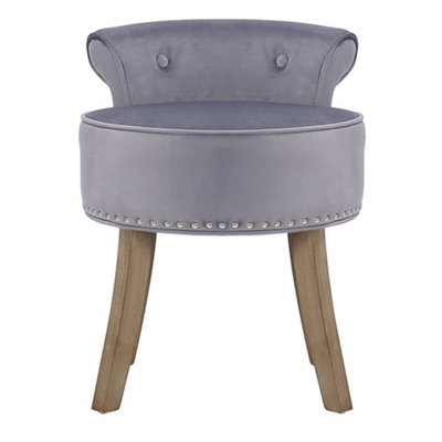 Grey Velvet Vintage Low Back Dressing Table Stool Makeup Chair