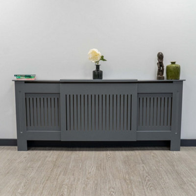 Grey Vertical Line Design Radiator Cover Adjustable DIY at B&Q