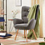 Grey Vintage Linen Upholstered Wingback Occasional Armchair Relax Chair with Wooden Legs