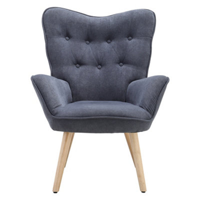 Grey Vintage Linen Upholstered Wingback Occasional Armchair Relax Chair with Wooden Legs