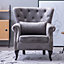 Grey Vintage Velvet Upholstered Occasional Armchair Sofa Chair with Lumbar Pillow