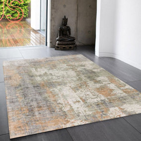 Grey Viscose Easy to clean Abstract Handmade , Luxurious , Modern Rug for Living Room, Bedroom - 120cm X 170cm