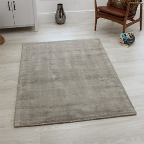 Grey Viscose Easy to clean Plain Handmade , Luxurious , Modern Rug for Living Room, Bedroom - 120cm X 170cm