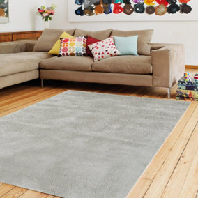 Grey Viscose , Wool Easy to clean Geometric Luxurious , Plain Modern , Wool Rug for Living Room, Bedroom - 120cm X 180cm