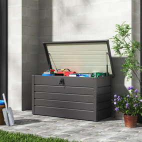Grey Waterproof Outdoor Garden Deck Storage Box Patio Utility Box with Twist Grip Cylinder Lock  350 L