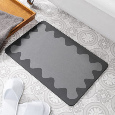 Grey Wavy Frame Grey Stone Non Slip Bath Mat