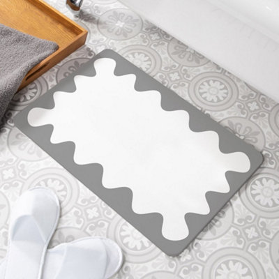 Grey Wavy Frame Stone Non Slip Bath Mat