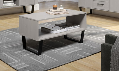 Grey Waxed coffee table with under storage shelf