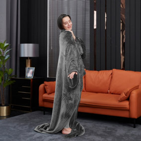 Grey Wearable Super Soft Lounge Blanket