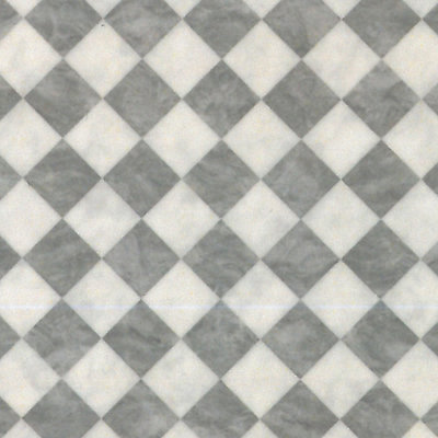 Grey White Chequers Tile Effect Vinyl Flooring For LivingRoom, Kitchen, 2mm Cushion Backed Vinyl Sheet-1m(3'3") X 3m(9'9")-3m²