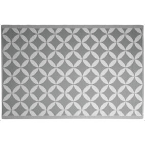 Grey & White Circles Outdoor Rug Camping Floor Mat Picnic Blanket 90 x 180cm