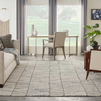 Grey White Handmade Wool ,Abstract Geometric Easy to clean Rug for Bedroom & Living Room-236cm X 297cm
