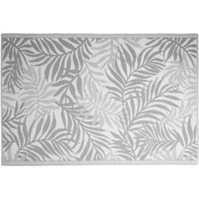 Grey & White Leaves Outdoor Rug Camping Floor Mat Picnic Blanket 90 x 180cm