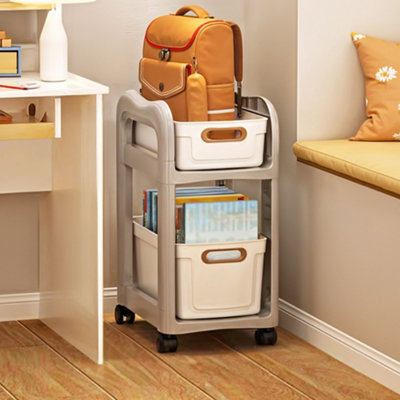 Grey White PP 2 Tier Narrow Rolling Storage Rack with Pull Out Drawer ...