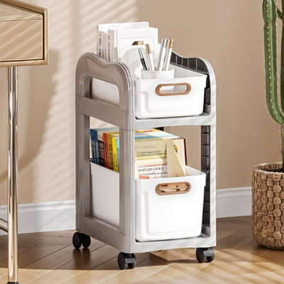 Grey White PP 2 Tier Narrow Rolling Storage Rack with Pull Out Drawer ...