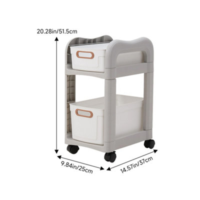 Grey White PP 2 Tier Narrow Rolling Storage Rack with Pull Out Drawer ...