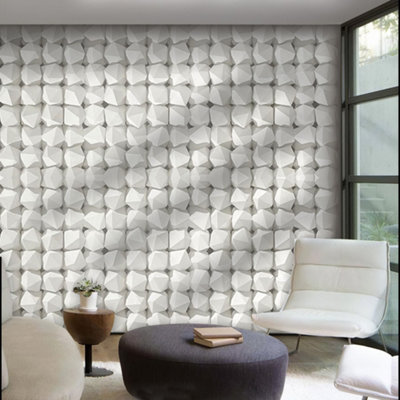 Grey White PVC Geometric Stone Brick Patterned Wallpaper 950 cm