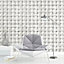 Grey White PVC Geometric Stone Brick Patterned Wallpaper 950 cm