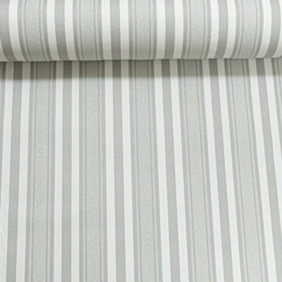 Grey White Silver Glitter Striped Textured Stripe Heavyweight Vinyl Wallpaper