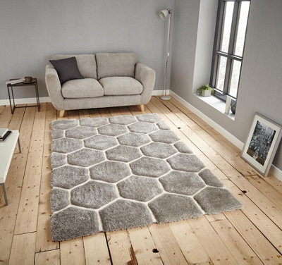 Grey/WhiteAbstract Shaggy Modern Easy to clean Rug for Dining Room Bed Room and Living Room-120cm X 170cm