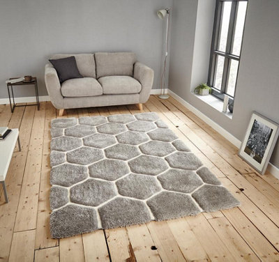 Grey/WhiteAbstract Shaggy Modern Easy to clean Rug for Dining Room Bed Room and Living Room-150cm X 230cm