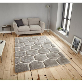 Grey/WhiteAbstract Shaggy Modern Easy to clean Rug for Dining Room Bed Room and Living Room-150cm X 230cm
