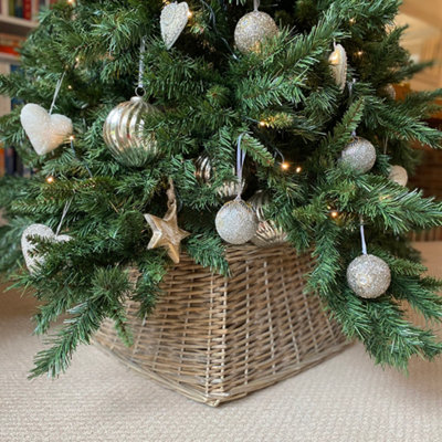 Grey Wicker Christmas Tree Skirt Square DIY at B Q