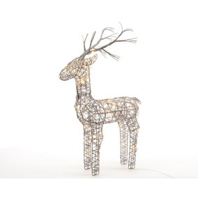 Grey Wicker Deer LED Christmas Reindeer Decoration 48 Warm White Lights 69cm