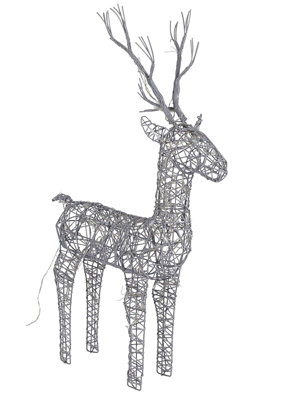 Grey Wicker Deer LED Christmas Reindeer Decoration 72 Warm White Lights 104cm