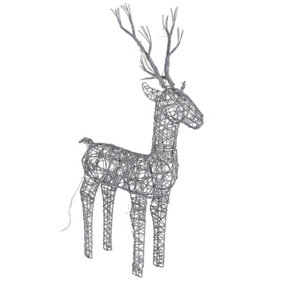 Grey Wicker Deer LED Christmas Reindeer Decoration 72 Warm White Lights 104cm