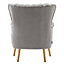 Grey Wing Back Occasional Armchair with Footstool Set,Linen Upholstered Sofa Chair Accent Chair with Cushion