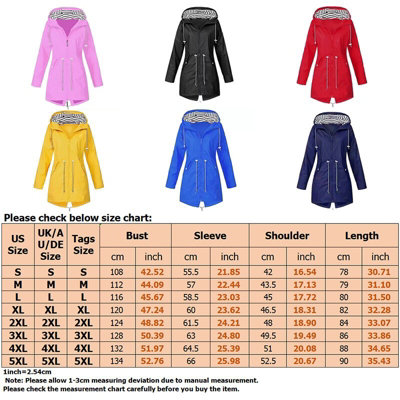 Grey Womens Waterproof Raincoat Hooded Long Outdoor Jacket Size L