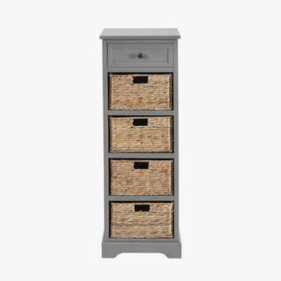 Grey Wood 1 Drawer 4 Basket Tall Unit