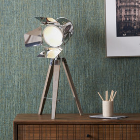 Grey Wood and Silver Metal Film Tripod Table Lamp