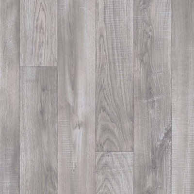 Grey Wood Effect Anti-Slip Vinyl Flooring for Dining Room, Conservatory, Kitchen & Living Room 9m X 2m (18m²)