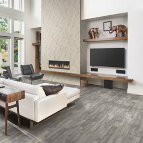 Grey Wood Effect Anti-Slip Vinyl Flooring For LivingRoom DiningRoom Hallways And Kitchen Use-1m X 3m (3m²)