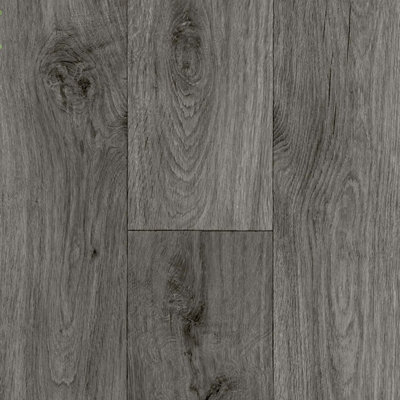 Grey Wood Effect Anti-Slip Vinyl Flooring For LivingRoom, Kitchen, 1.90mm Thick Vinyl Sheet-3m(9'9") X 2m(6'6")-6m²