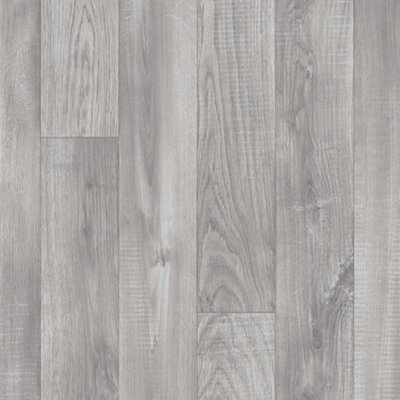 Grey Wood Effect Anti-Slip Vinyl Flooring For LivingRoom, Kitchen, 2 ...